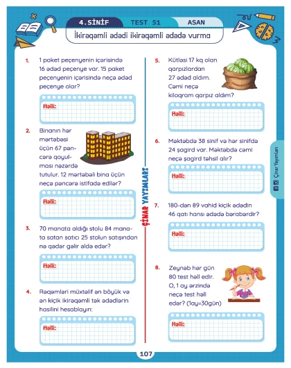 4-cü sinif Məsələ Həll Etməyi Öyrənirəm